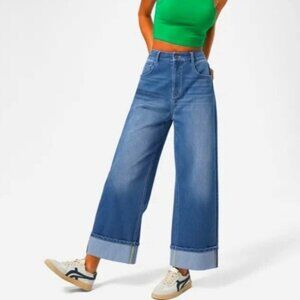 Halara Flex™ High Waisted Multiple Pockets Rolled Hem Wide Leg Jeans NEW